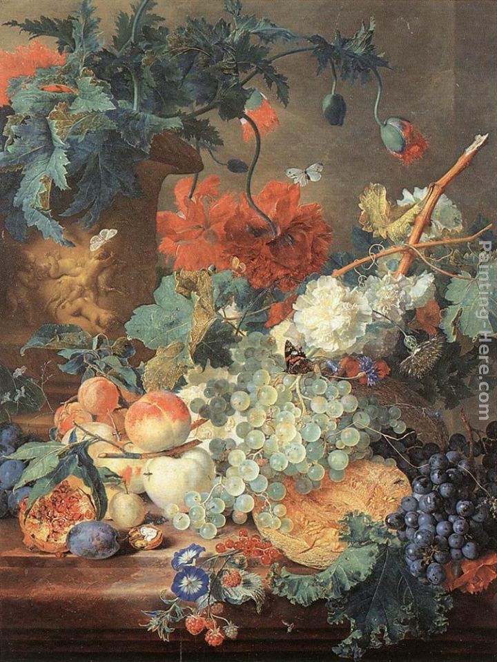 Fruit and Flowers painting - Jan Van Huysum Fruit and Flowers art painting